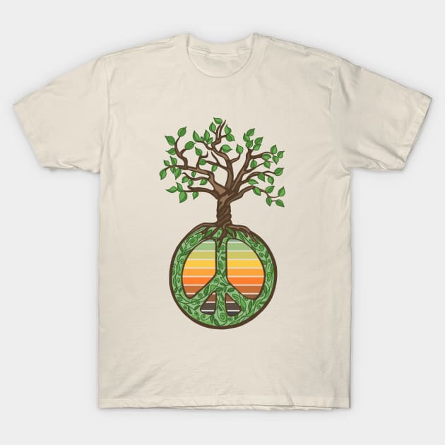 Peace Sign, Tree Of Life, Sunset T-Shirt by Slightly Unhinged